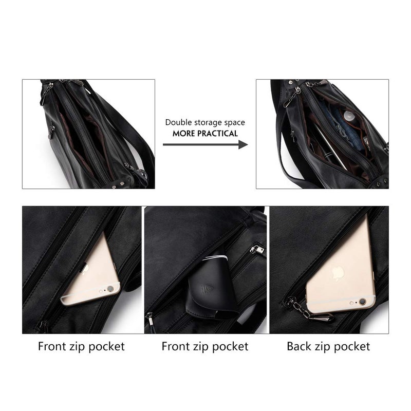Artwell Fashion Crossbody Bag for Women Shoulder Bag Soft PU Leather Handbags Purses Multi Pocket Hobo Tote Bag (Black) - Image 4